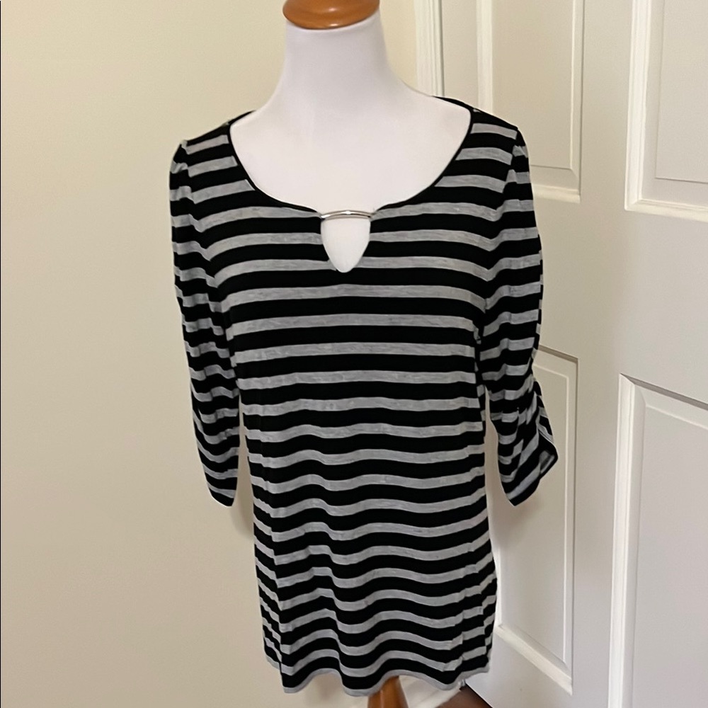 Black and Gray Striped  &  Black Women's Tops